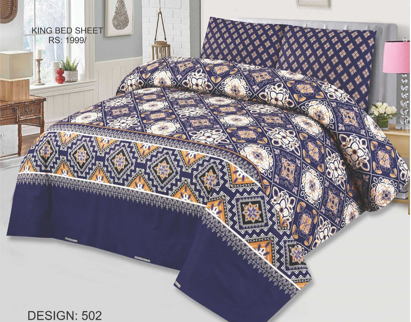 Luxe Floral Cotton - 3 Pcs Bedding Set (Blue )