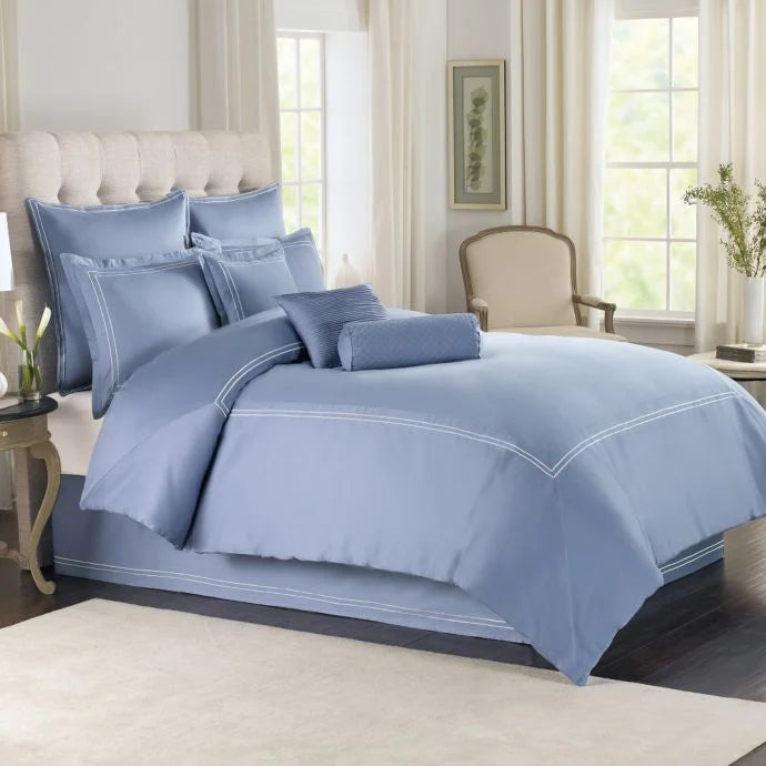 Luxury cotton Satin Baratta Duvet Cover Set (Sky Blue with White Baratta Stitch)