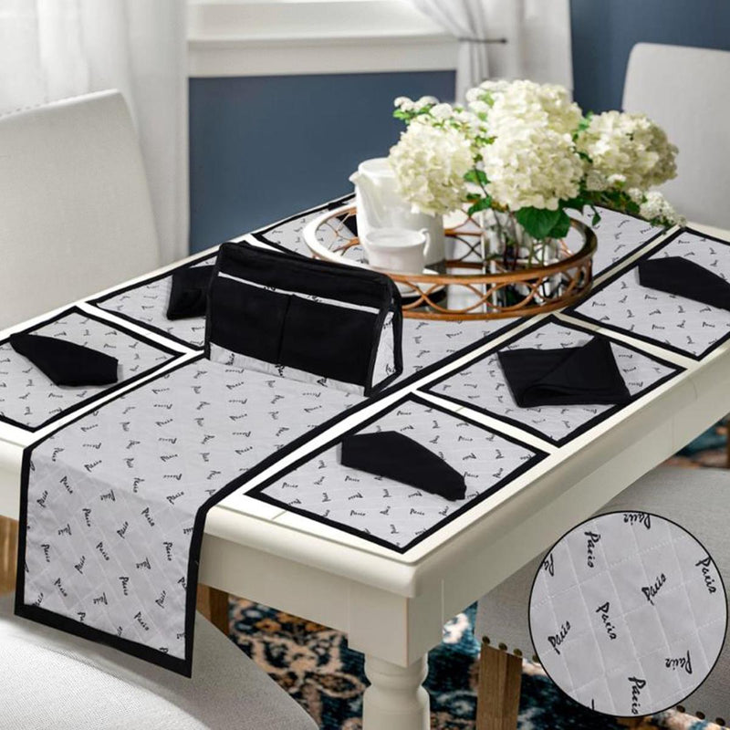 Quilted Dining Set Black & Grey
