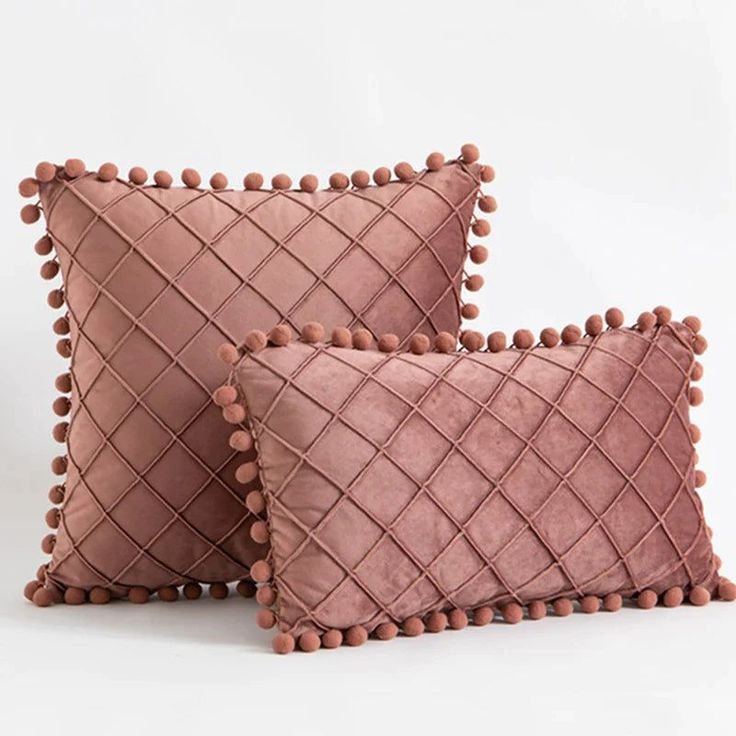 Pom Grid Delight - 2 PCS Plated Cushions Set Light Pink