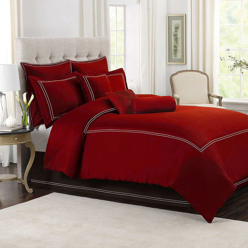 Luxury cotton Satin Baratta Duvet Cover Set (Red with White Baratta Stitch)