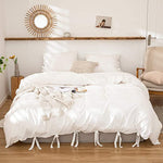 White Bowknot Cotton Satin Duvet Set
