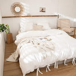 White Bowknot Cotton Satin Duvet Set