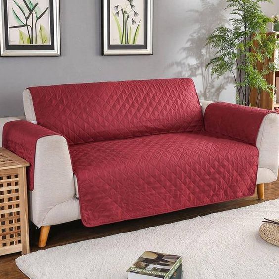 Sofa cover Red Quilted Plain Color Sofa Cover Online | Reversible Sofa Cover