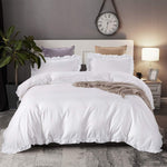 Ruffle Edge White Cotton Satin Double Bed Duvet Set