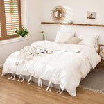 White Bowknot Cotton Satin Duvet Set