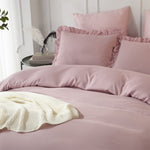 Ruffle Edge Blush Cotton Satin Double Bed Duvet Set