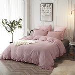 Ruffle Edge Blush Cotton Satin Double Bed Duvet Set