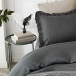 Ruffle Edge Charcoal Grey Cotton Satin Double Bed Duvet Set
