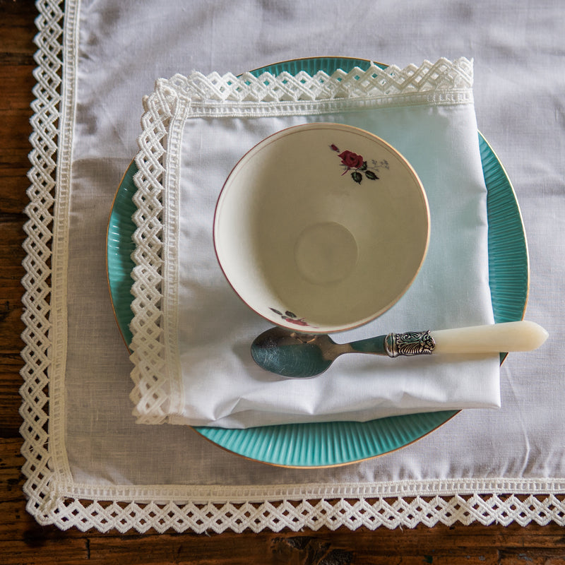 9 PCs Dove white trolley set with Lace border