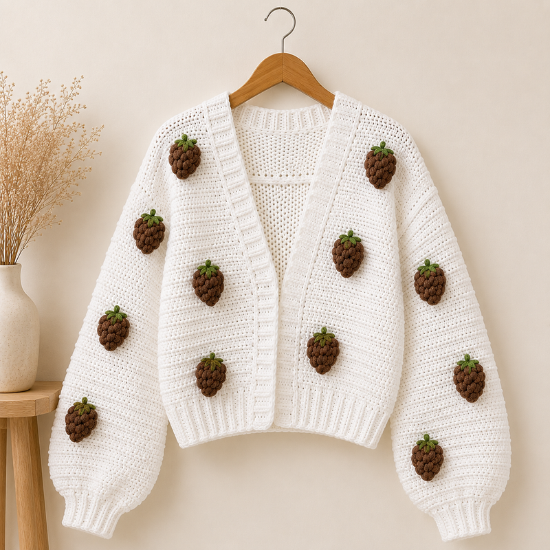 Berry Bliss Cardigan( white with Sky barries )