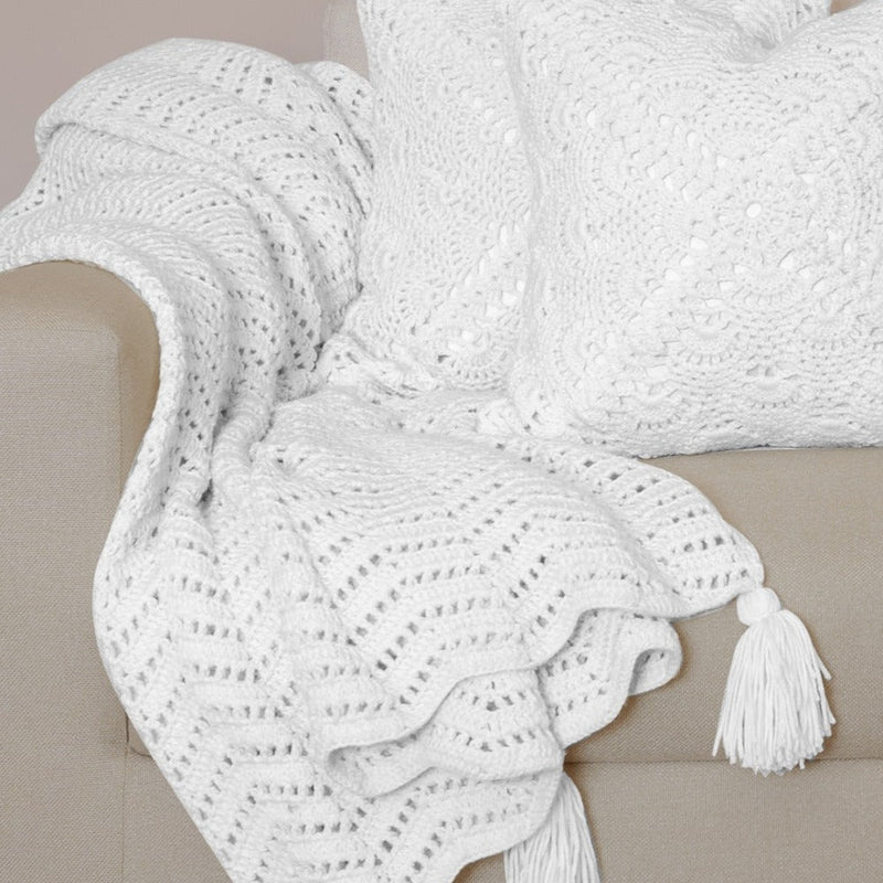 Eva White Crochet Cushion Covers-2 PC Set