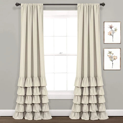Plain Dyed Ruffle Edge Curtain (Ivory )