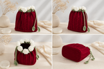 Crochet Pootli Bag ( Red with off white flawors)