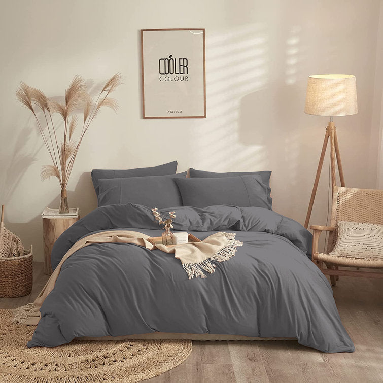 Plain Dyed Cotton Duvet Cover (Charcoal Grey)