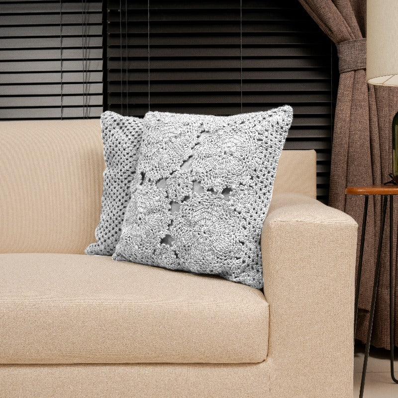 Honeycomb Silver Grey Cushion Pair -2 Pc Crochet cushion