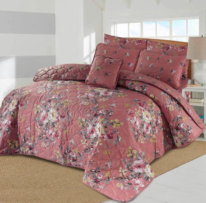7 PCs Bed Spread Set- Floral pink