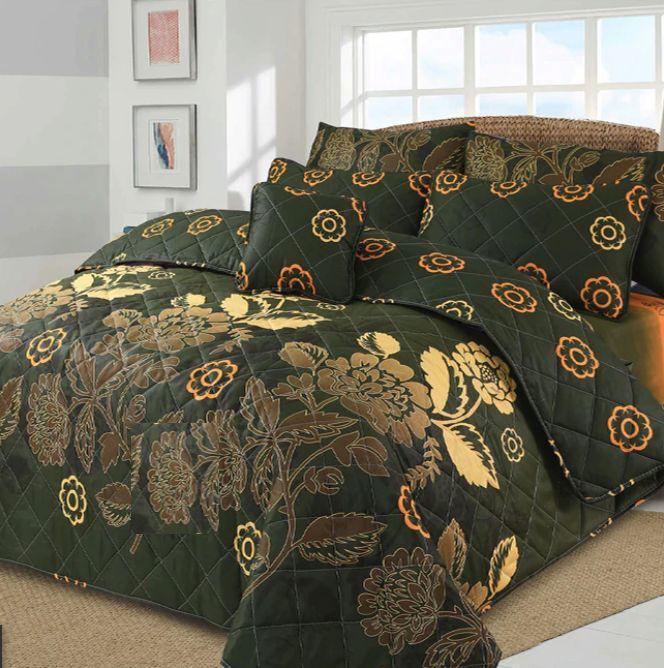7 PCs Bed Spread Set- Floral Green