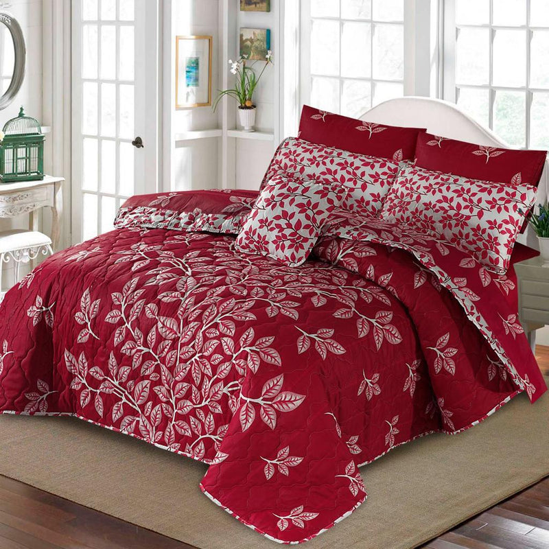 7 PCs Bed Spread Set- Red & white