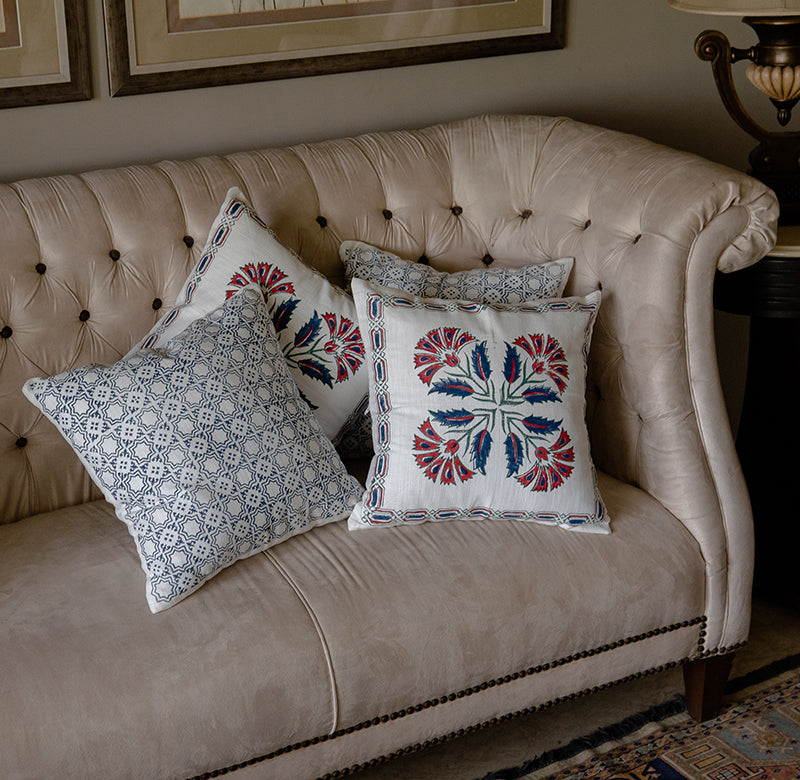 Imari Hand Block Printed Cushion Covers Imari Hand Block Printed Cushion Covers-2 PC Set