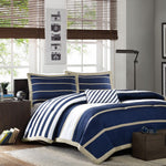 Chezmoi Blue & Khaki Hotel Style Cotton Satin Duvet Set