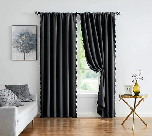 Pompom_trim_curtains Pompom-Fringe Curtains (Black)