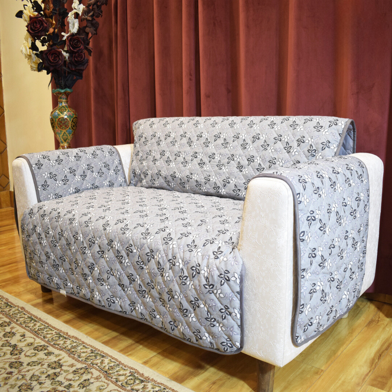 Sofa Cover online in Pakistan Grey Print | Washable Quilted Sofa Cover