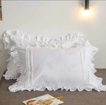 Ruffle Imperial White Pleated Cotton Satin Double Bed Duvet Set