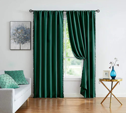 cotton curtains tale Pompom-Fringe Curtains (Tale)