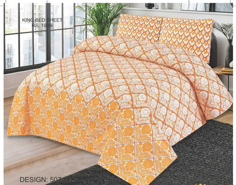 Luxe Floral Cotton - 3 Pcs Bedding Set (Orange )