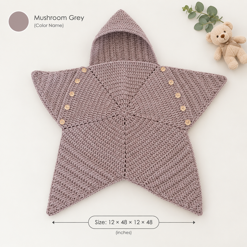 Handmade Crochet Star Baby Romper Mushroom Grey