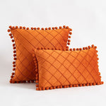 Pom Grid Delight - 2 PCS Plated Cushions Set Orange