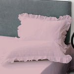 Fitted Sheet With Frilled Pillow Covers-Rose Pink