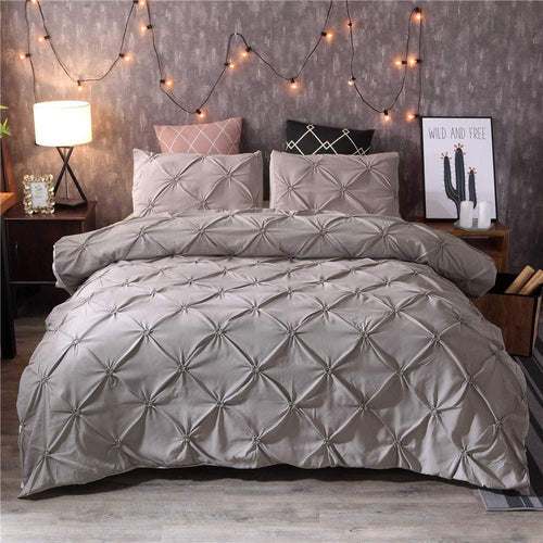 3 PCs Pintuck Satin Quilt Cover Set-Grey Pintuck Satin Quilt Cover Set-Grey