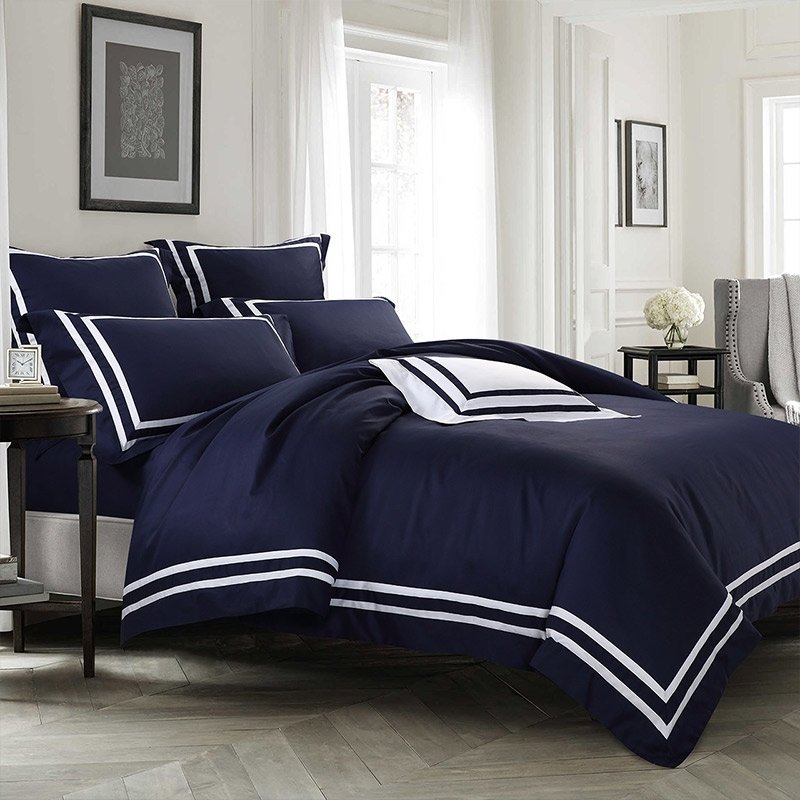 Manhattan Cotton Satin Duvet Cover Set-Blue