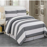 Grey & White Cabana Stripe Cotton Satin Duvet Cover Set