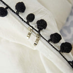 White & Black Pom-Fringe Cotton Satin Duvet Set