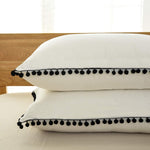 White & Black Pom-Fringe Cotton Satin Duvet Set