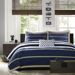 Chezmoi Blue & Khaki Hotel Style Cotton Satin Duvet Set