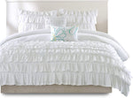 White Ruffle Cotton Satin Duvet Cover Set