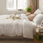 Ruched Lace Cotton Satin Double Bed Duvet Set-White