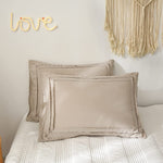 Ruched Lace Cotton Satin Double Bed Duvet Set-Beige
