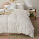 Ruched Lace Cotton Satin Double Bed Duvet Set-White