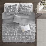 Grey Ruffle Cotton Satin Duvet Cover Set