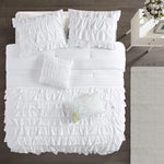 White Ruffle Cotton Satin Duvet Cover Set