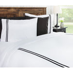 Stripe Cotton Satin Duvet Set-White with Black Baratta Stitch