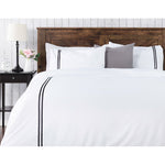 Stripe Cotton Satin Duvet Set-White with Black Baratta Stitch