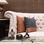 Tribe -Caramel Brown Leatherite Cushion-Caramel Brown Leatherite and Printed Cotton Cushion