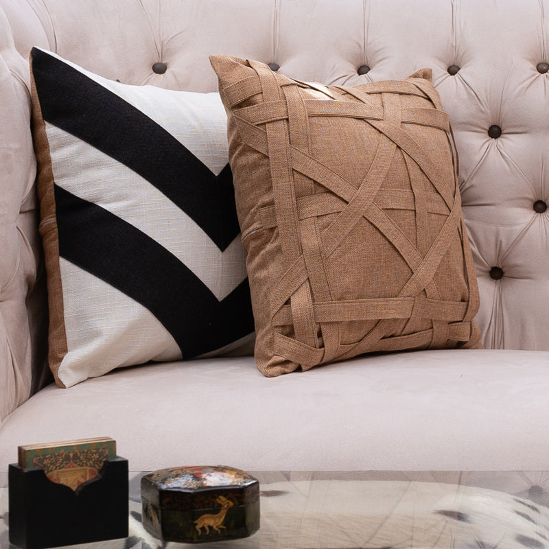 Cabana Beige, Black and White -2 Pc Duck Cushion Cover Set