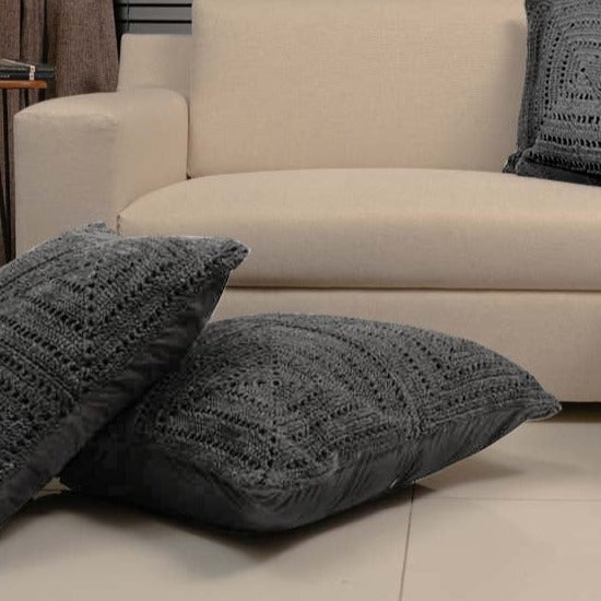 Coco Charcoal Grey Floor cushion Cover -1 Pc Crochet cushion